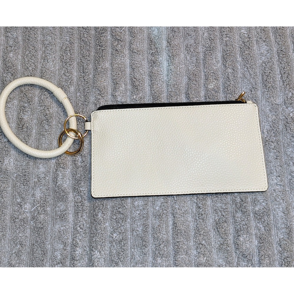 Wristlet Keychain Wallet Card Holder Faux‎ Leather Beige Small NWOT
